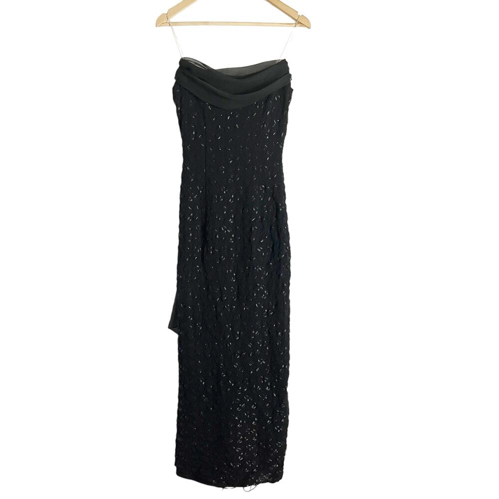 Dave and Johnny Vintage Black Metallic Lace Strapless Formal Gown Size 8